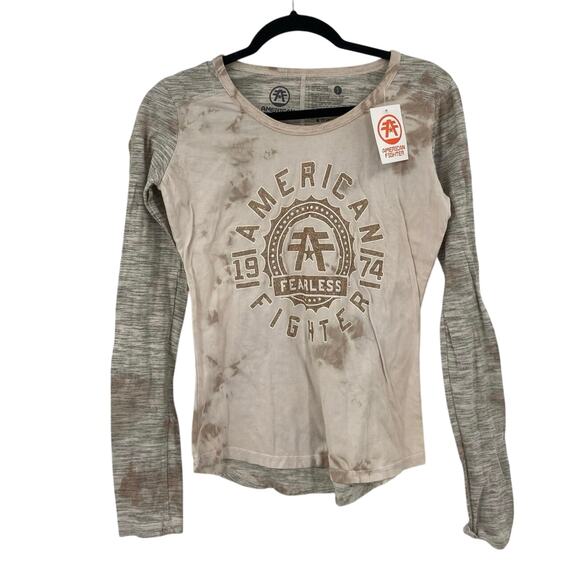 American Fighter Fearless Beige Neutral Heathered Long Sleeve Top Small NEW - Picture 1 of 10